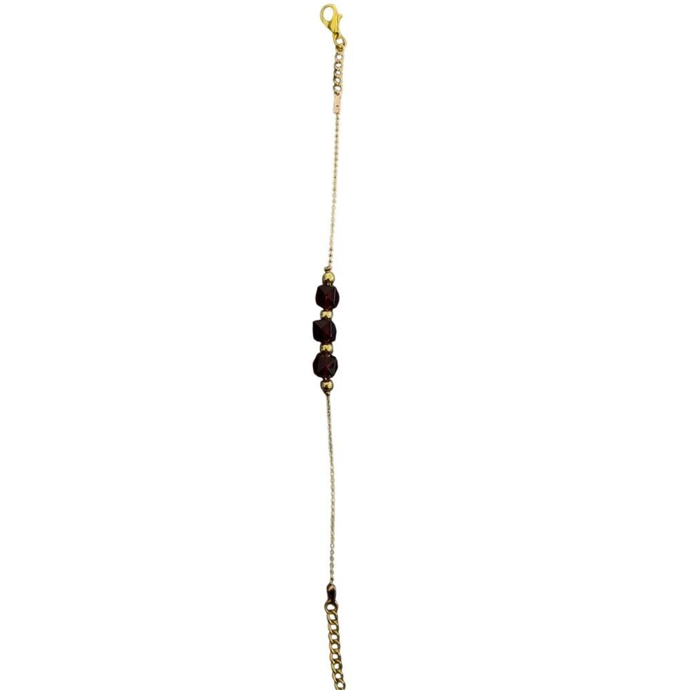 Gold Chain Bracelet with Deep Red Faceted Beads - Picture 4 of 4